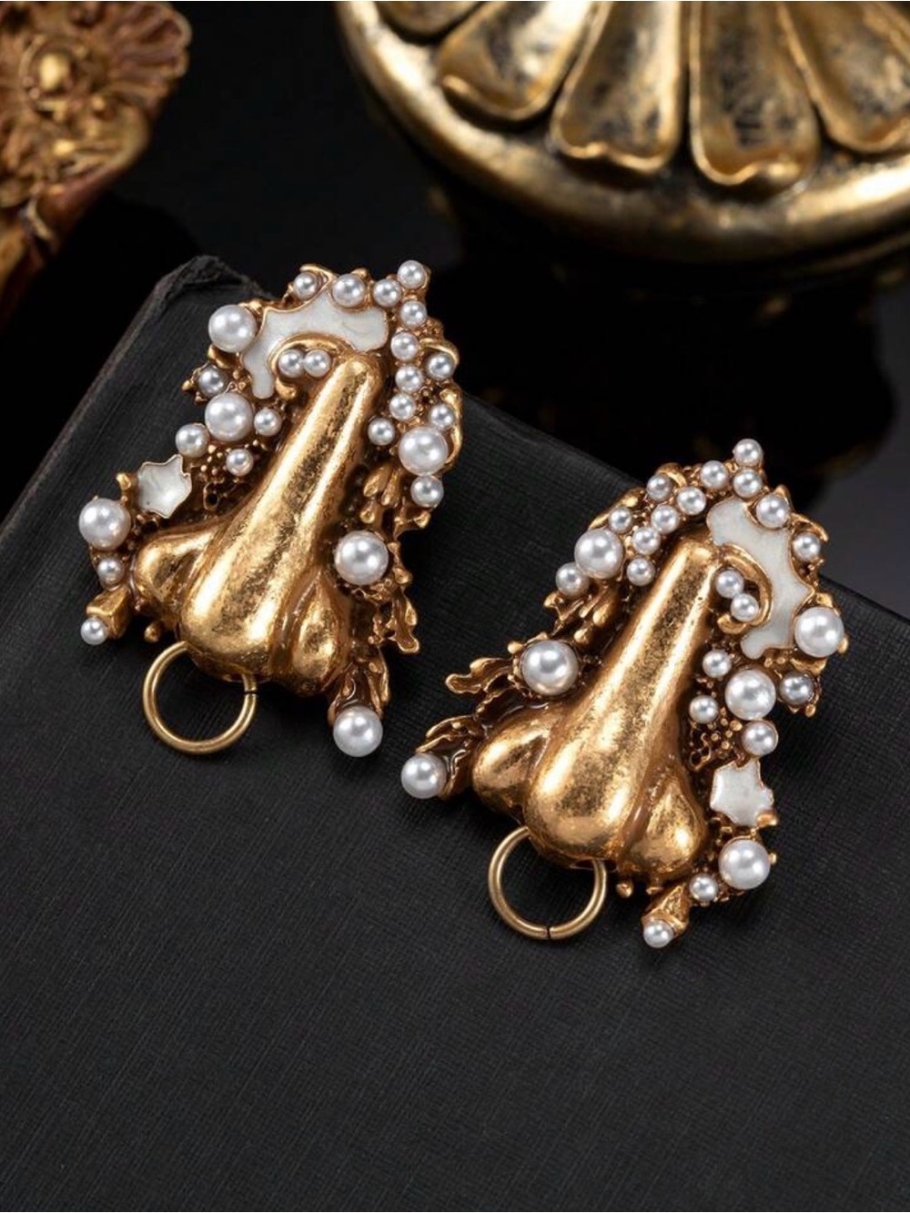 Gold-Tone Pearl Accent Statement Earrings